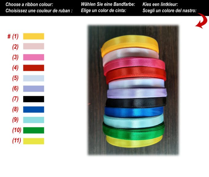 Selection of different ribbon colours to choose for the product