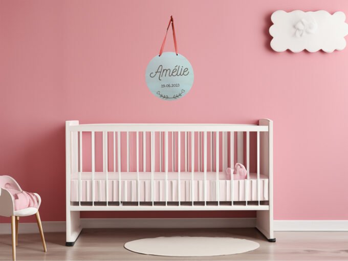 Personalised baby name sign on nursery wall