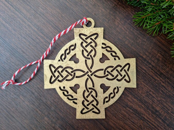 Gold coloured Celtic Cross Christmas ornament