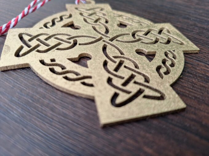 Gold coloured Irish Celtic Cross Christmas ornament