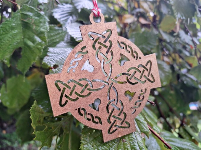 Gold coloured Celtic Cross Christmas ornament