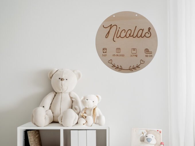 Personalised baby name sign on nursery wall