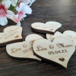 Heart shaped wedding favours with personalised message