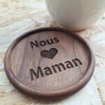 Wood drink coaster with personalised message