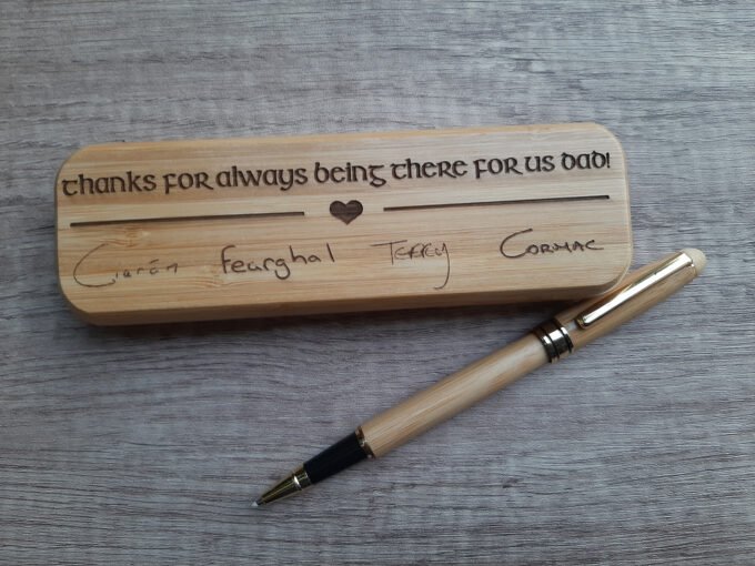 Personalised bamboo pen box and pen