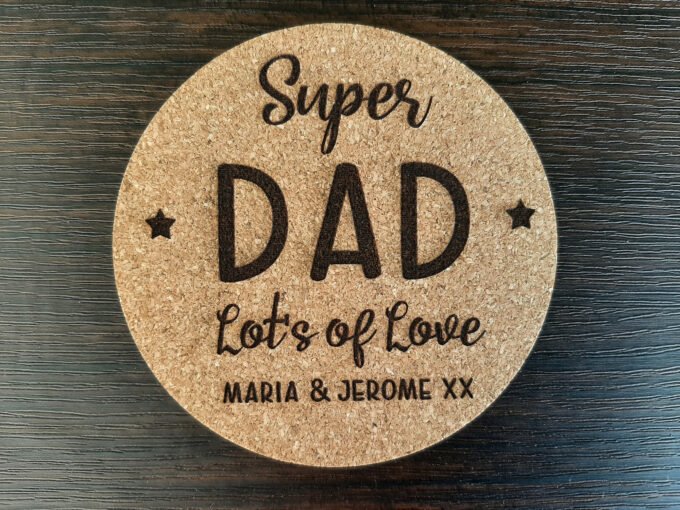 Personalised drink coaster with text written on it