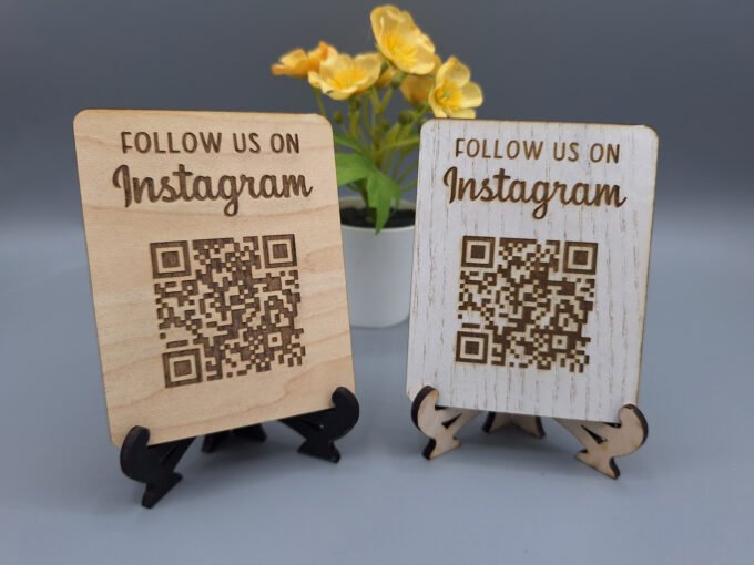 Personalised QR code signs made from wood