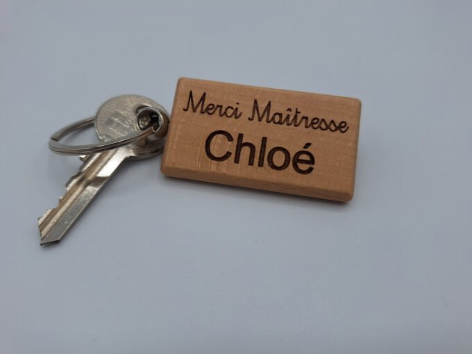 Personalised wooden keyring with text message & person's name