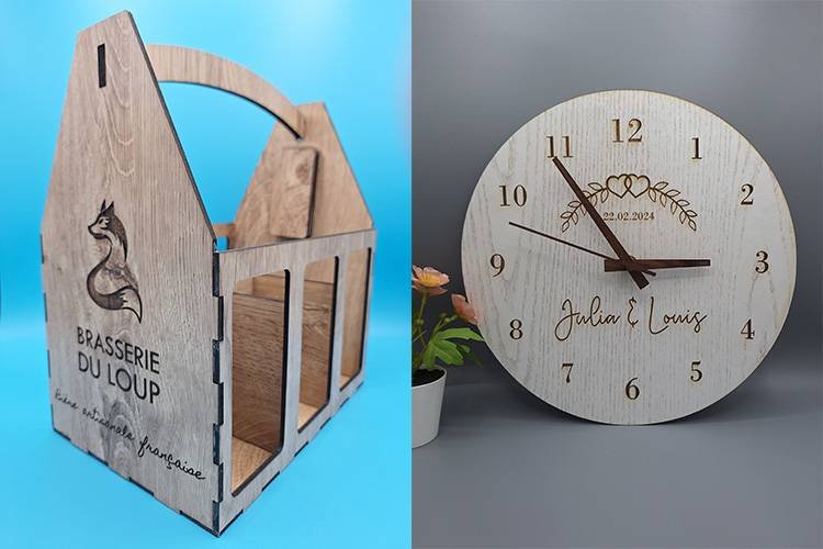 Personalised beer bottle carrier & personalised wedding clock