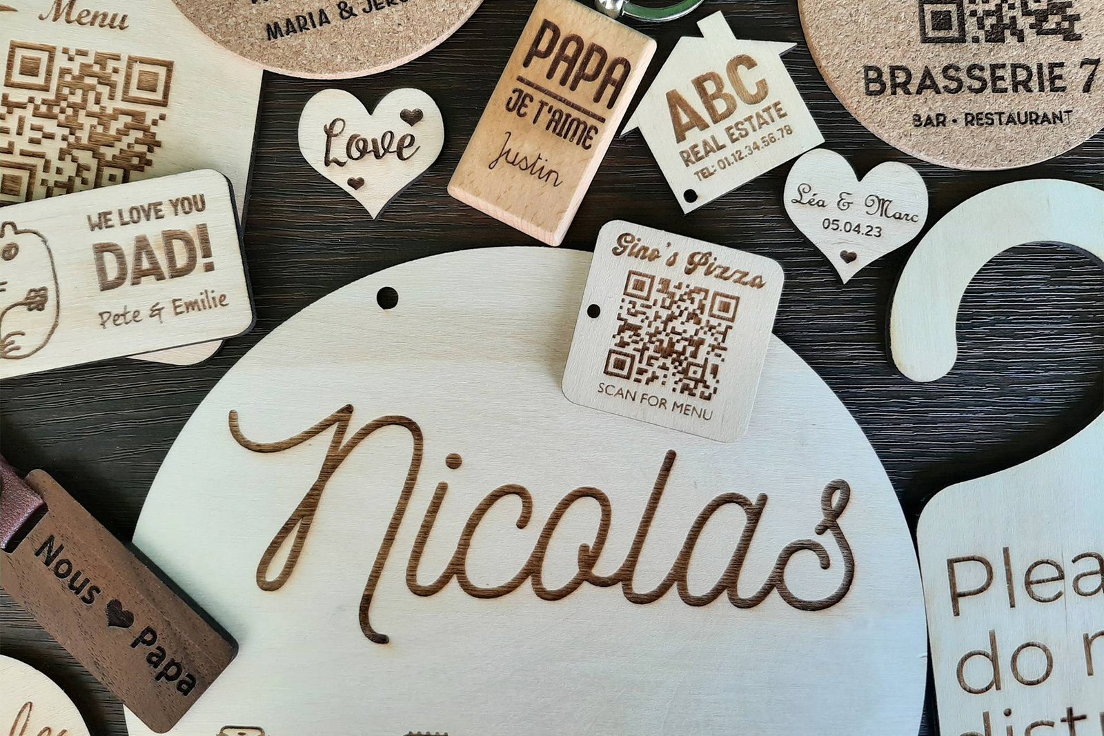 Selection of personalised wooden products